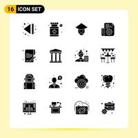 Group of 16 Modern Solid Glyphs Set for user economy monk document setting Editable Vector Design Elements