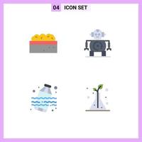 Editable Vector Line Pack of 4 Simple Flat Icons of botanical water plant technology flask Editable Vector Design Elements