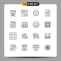 Modern Set of 16 Outlines Pictograph of help document setting contact sports Editable Vector Design Elements