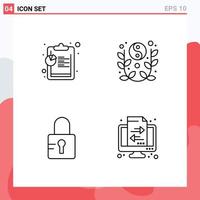 Set of 4 Modern UI Icons Symbols Signs for analysis locked lunar yin yang banking Editable Vector Design Elements