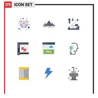 Set of 9 Modern UI Icons Symbols Signs for development coding mountain research genetics Editable Vector Design Elements