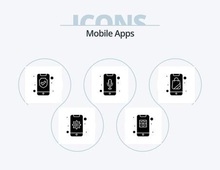 Mobile Apps Glyph Icon Pack 5 Icon Design. plain. phone recorder. interaction. mobile recorder. check vector