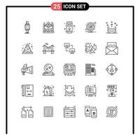 Set of 25 Commercial Lines pack for export arrow computer security caution Editable Vector Design Elements