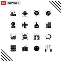 Pack of 16 Modern Solid Glyphs Signs and Symbols for Web Print Media such as map location arrow up right direction Editable Vector Design Elements