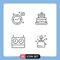 conjunto de 4 iconos de interfaz de usuario modernos símbolos signos para temporizador de tiempo corazón pastel de boda cocina elementos de diseño vectorial editables vector