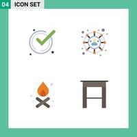 Set of 4 Vector Flat Icons on Grid for accept fire acknowledge social network furniture Editable Vector Design Elements