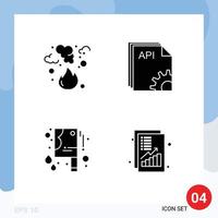 Modern Set of 4 Solid Glyphs Pictograph of burn software pollution app halloween bloody knife Editable Vector Design Elements