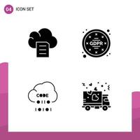 Pack of 4 Modern Solid Glyphs Signs and Symbols for Web Print Media such as cloud develop gdpr data programming Editable Vector Design Elements