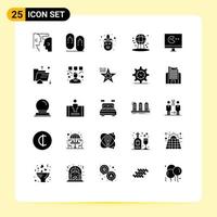 Pack of 25 Modern Solid Glyphs Signs and Symbols for Web Print Media such as monitor world carnival space astronomy Editable Vector Design Elements