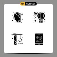 Modern Set of 4 Solid Glyphs and symbols such as head industry mind balloon tools Editable Vector Design Elements