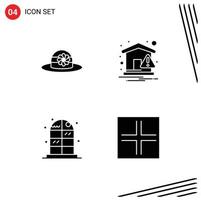 4 User Interface Solid Glyph Pack of modern Signs and Symbols of beach cabinet home warning screen Editable Vector Design Elements