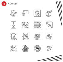 Set of 16 Modern UI Icons Symbols Signs for goal arrow room medal badges Editable Vector Design Elements