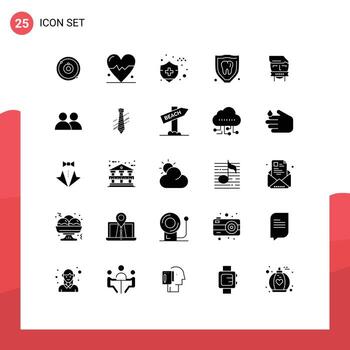 paquete de interfaz de usuario de 25 glifos sólidos básicos de elementos de diseño de vectores editables de seguridad de rehenes de seguro de automóvil de boca cerrada