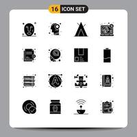 User Interface Pack of 16 Basic Solid Glyphs of security file tent deny marketing Editable Vector Design Elements