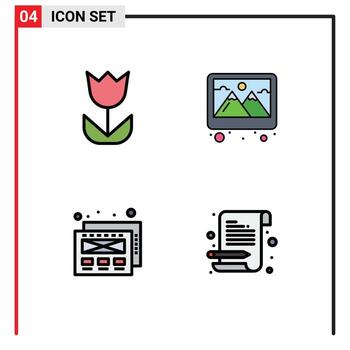 Pictogram Set of 4 Simple Filledline Flat Colors of camera web photo picture notebook Editable Vector Design Elements