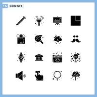 Set of 16 Vector Solid Glyphs on Grid for logistics box presentation view expand Editable Vector Design Elements