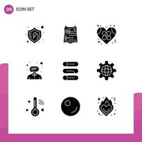 9 User Interface Solid Glyph Pack of modern Signs and Symbols of help consultant repair love healthcare Editable Vector Design Elements