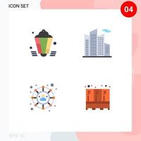 Modern Set of 4 Flat Icons Pictograph of lantern social eid office security Editable Vector Design Elements