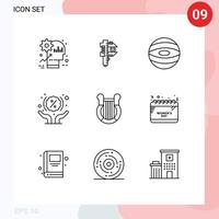 Set of 9 Commercial Outlines pack for culture percentage small hands space Editable Vector Design Elements