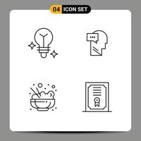 Set of 4 Modern UI Icons Symbols Signs for bulb rice mind head degree Editable Vector Design Elements