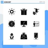 Modern Set of 9 Solid Glyphs and symbols such as monitor searching automobile circle pollution Editable Vector Design Elements