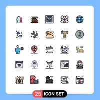 Mobile Interface Filled line Flat Color Set of 25 Pictograms of globe wrench read tool letter Editable Vector Design Elements