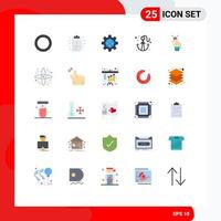 Mobile Interface Flat Color Set of 25 Pictograms of scan identity internet fingerprint sea Editable Vector Design Elements