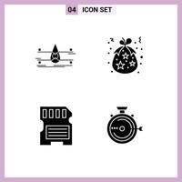 Modern Set of 4 Solid Glyphs Pictograph of water holidays safety birth hardware Editable Vector Design Elements