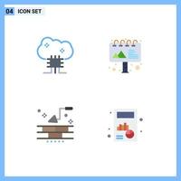 Pictogram Set of 4 Simple Flat Icons of cloud based services building cloud server advertising wall Editable Vector Design Elements