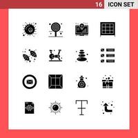 16 User Interface Solid Glyph Pack of modern Signs and Symbols of diet cabinet sweet bookcase light bulb Editable Vector Design Elements