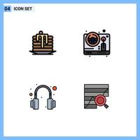 Group of 4 Modern Filledline Flat Colors Set for cake headphones canada game analysis Editable Vector Design Elements