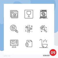 Set of 9 Vector Outlines on Grid for chinese bamboo engineering pollution search Editable Vector Design Elements