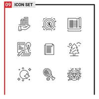 Modern Set of 9 Outlines and symbols such as note process construction creative book Editable Vector Design Elements