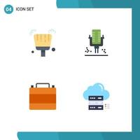 Pack of 4 Modern Flat Icons Signs and Symbols for Web Print Media such as broom clothes mic recording footwear Editable Vector Design Elements