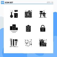 Set of 9 Modern UI Icons Symbols Signs for plan clipboard threat sport working Editable Vector Design Elements