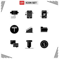 Pack of 9 creative Solid Glyphs of report chart device money currency Editable Vector Design Elements