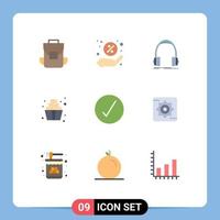9 User Interface Flat Color Pack of modern Signs and Symbols of circle sweets headphone soft serve dessert Editable Vector Design Elements