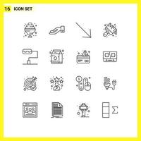 Pack of 16 creative Outlines of alert condensed u canned brush Editable Vector Design Elements