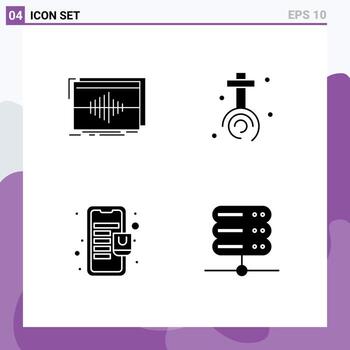 Pack of 4 Modern Solid Glyphs Signs and Symbols for Web Print Media such as audio bag sequence christian mobile Editable Vector Design Elements