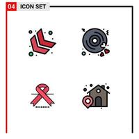 Mobile Interface Filledline Flat Color Set of 4 Pictograms of arrow ribbon disk wedding shop Editable Vector Design Elements