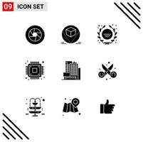 User Interface Pack of 9 Basic Solid Glyphs of business microchip deliver hardware school logo Editable Vector Design Elements