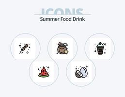 línea de bebida de comida de verano llena de icono paquete 5 diseño de icono. barbacoa agua. plátanos agua con gas. beber vector