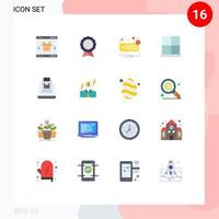 conjunto moderno de 16 pictogramas de colores planos de edificios de puertas garantizan un paquete editable de sms no leídos de elementos de diseño de vectores creativos