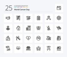 paquete de iconos de 25 líneas del día mundial del cáncer que incluye etapas. enfermedad. hospital. virus. cáncer vector