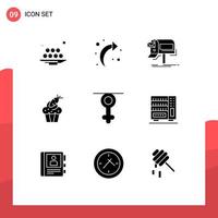 Mobile Interface Solid Glyph Set of 9 Pictograms of carrot food campaigns cup mail Editable Vector Design Elements
