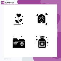 Pictogram Set of 4 Simple Solid Glyphs of love care heart woman medical Editable Vector Design Elements