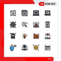 16 Universal Flat Color Filled Line Signs Symbols of data management big data development book medicine laptop Editable Creative Vector Design Elements