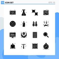 16 Universal Solid Glyphs Set for Web and Mobile Applications help basic science tri fold Editable Vector Design Elements