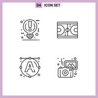 Mobile Interface Line Set of 4 Pictograms of bulb olympic power game text Editable Vector Design Elements