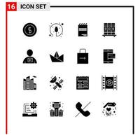 Universal Icon Symbols Group of 16 Modern Solid Glyphs of human avatar notepad studies cupboard Editable Vector Design Elements